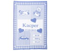 Martello Blanket with a name and measures of the baby