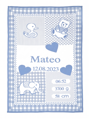 Martello Blanket with a name and measures of the baby