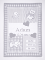 Martello Blanket with a name and measures of the baby