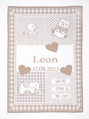 Martello Blanket with a name and measures of the baby