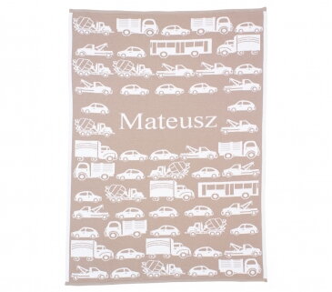 Detská deka s menom dieťatka, motív AUTÁ