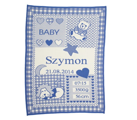 Detská deka s menom a údajmi o narodení, motív znamenie VŠETKY