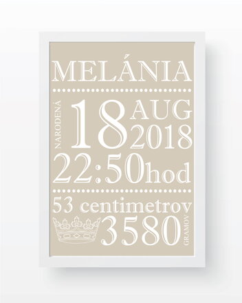 Fotografia s údajmi o narodení, béžová