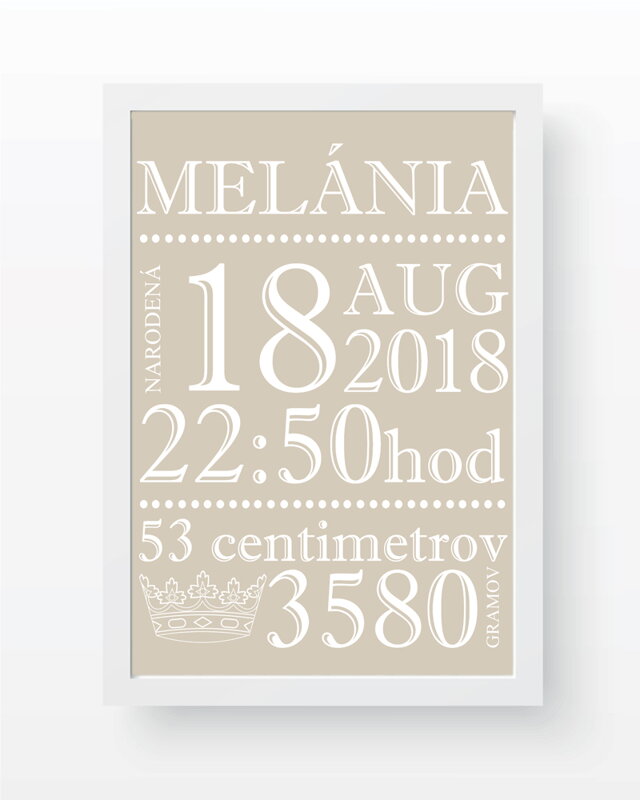 Fotografia s údajmi o narodení, béžová