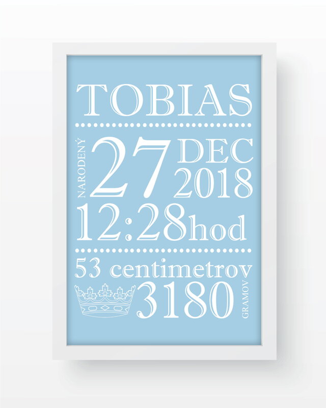 Fotografia s údajmi o narodení, svetlomodrý